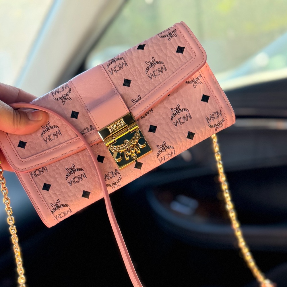MCM Blush Pink Crossbody Bag with Gold Chain